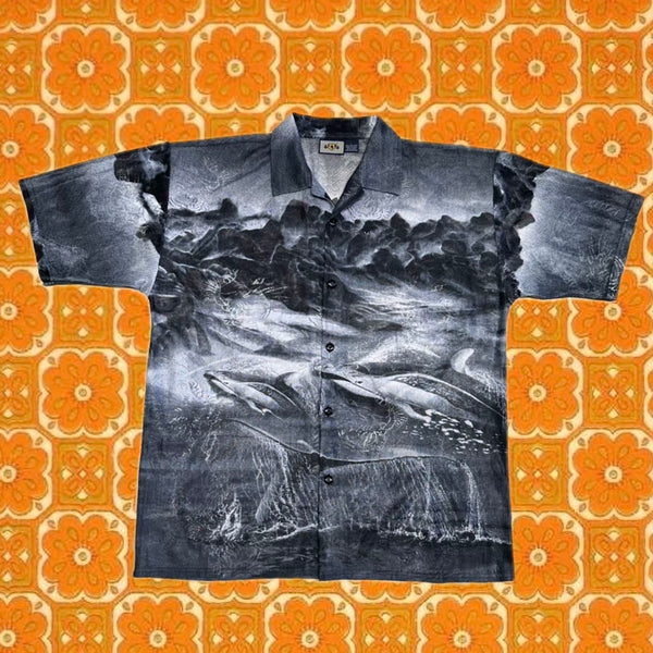 Y2K dolphin button down - black