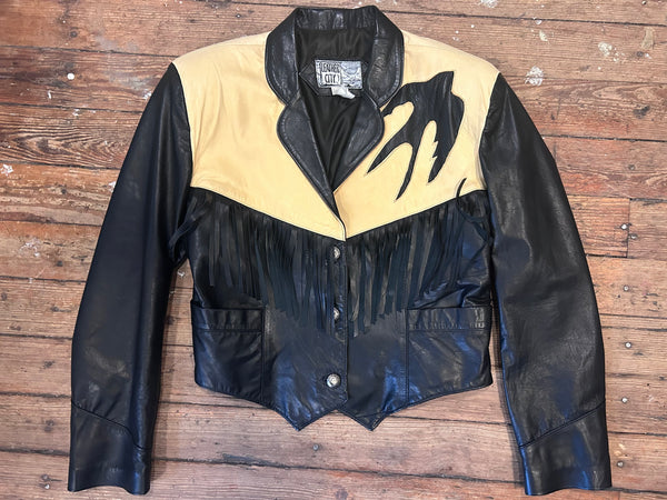 Vintage Leather Jacket With Bird Detailing