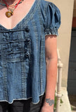 PILCRO Denim Cropped Blouse Top