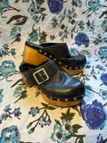 Black Leather Free People Clogs